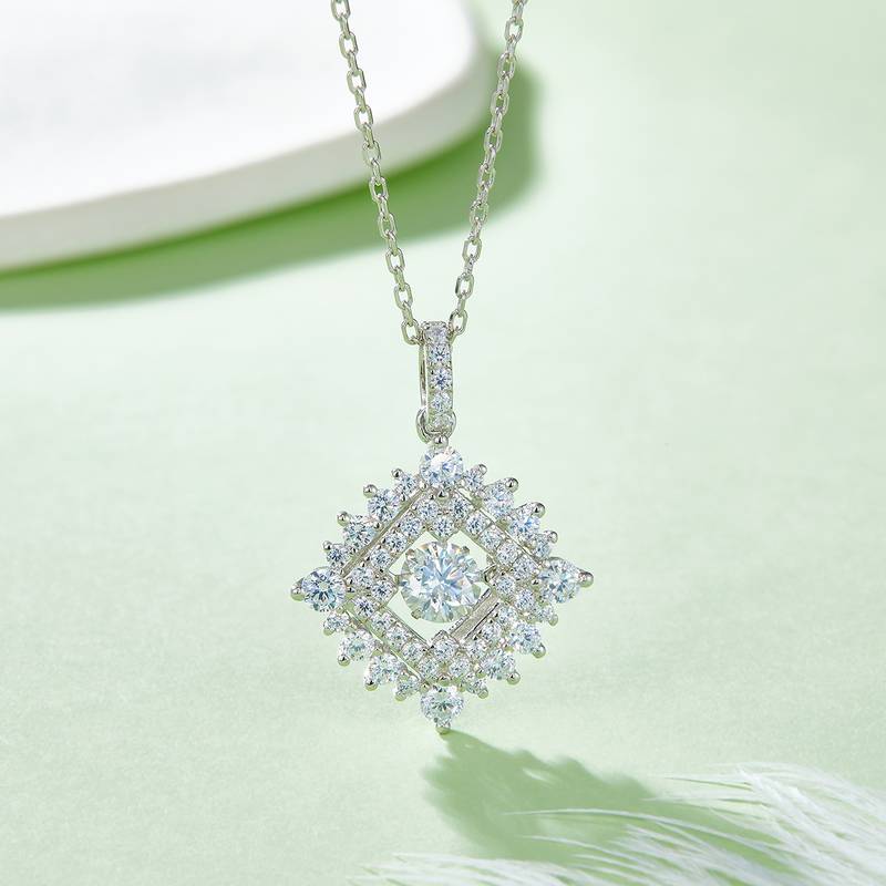 Dynamic and Shining S925 Silver Plated Platinum Moissanite Diamond Necklace 50 Points D-Class